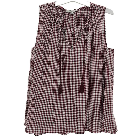 Madewell Womans size XS Bell Shift Gingham Plaid Popover Blouse Tassel Tank Top - Picture 1 of 8